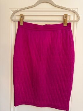 Rena Lange Quilted Silk Pencil Skirt in Fuchsia Pink